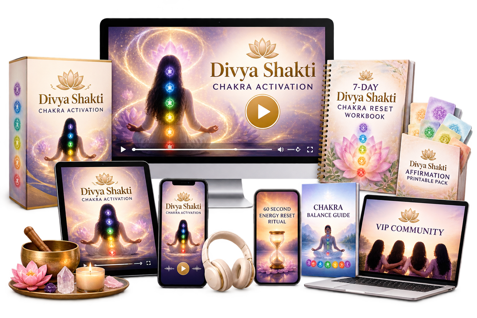 The complete Divya Shakti Chakra Activation bundle: guided activation, workbook, affirmation pack and bonuses